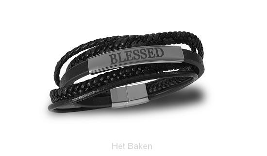 Armband leer blessed zwart 21cm