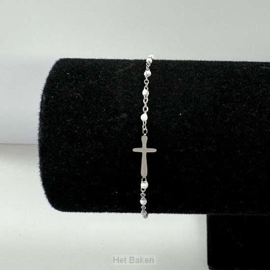 Armband kruis kralen wit zilver