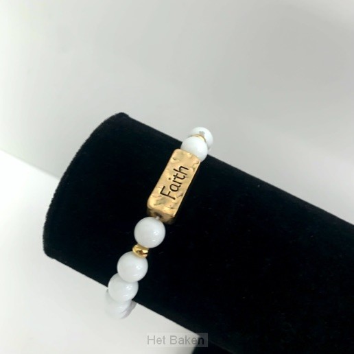 Armband natuursteen faith wit gemeleerd