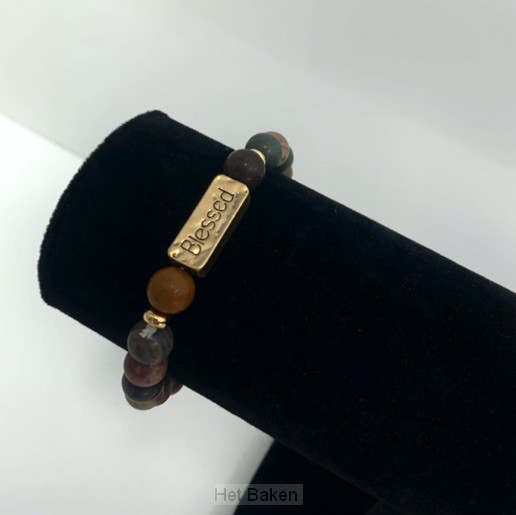 Armband natuursteen blessed donkerbruin
