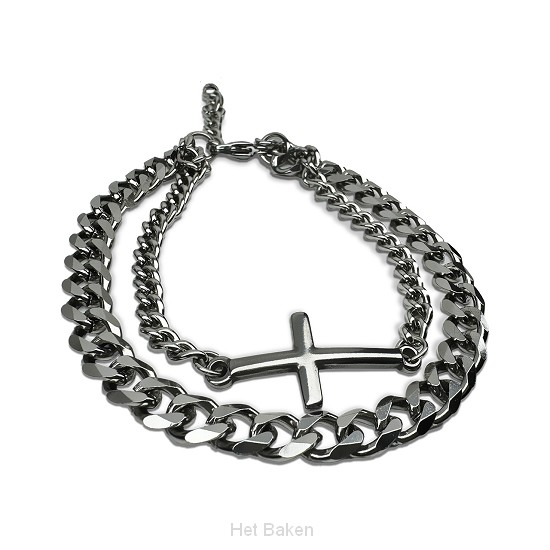 Dubbele herenarmband kruis