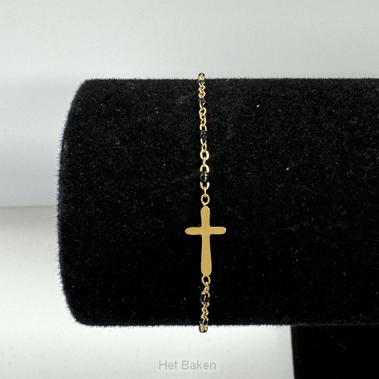 Armband kruisje - kralen zwart goud
