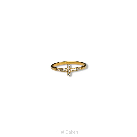 Ring zirkonia kruisje  goud  8
