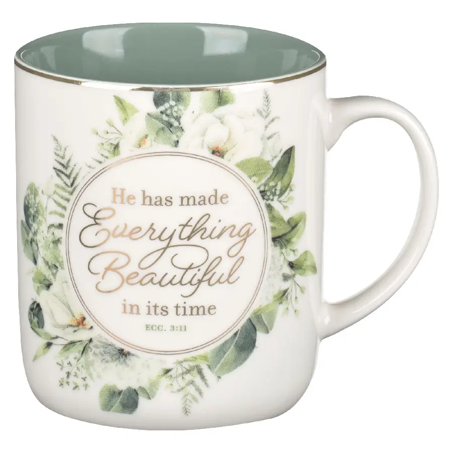 Mug Green Floral Everything Beautiful Ec