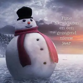 KERSTKAART SNEEUWPOP FIJNE KERSTDAGEN EN