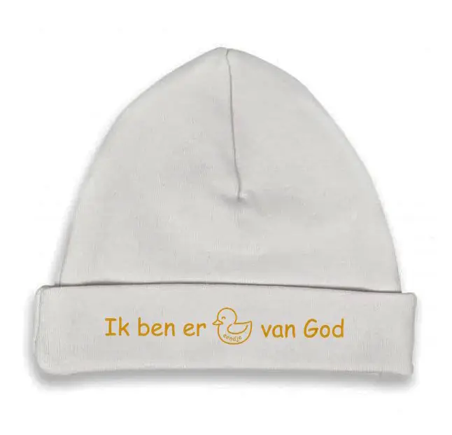 Babymutsje wit/oker 62-68 eendje van God
