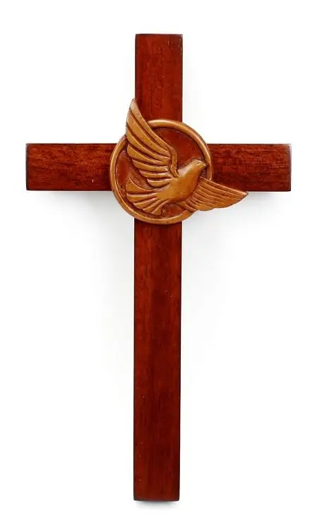 Kruis hang 20cm met duif mahoniehout