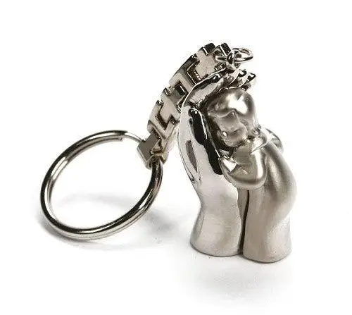 SLEUTELHANGER KIND IN HAND ZILVERKLEUR