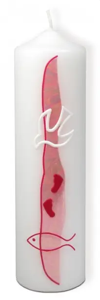 Doopkaars roze duif 22cm