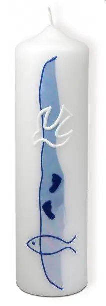 Doopkaars blauw duif 22cm