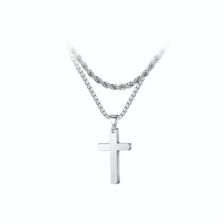 Necklace Cross silver double chains