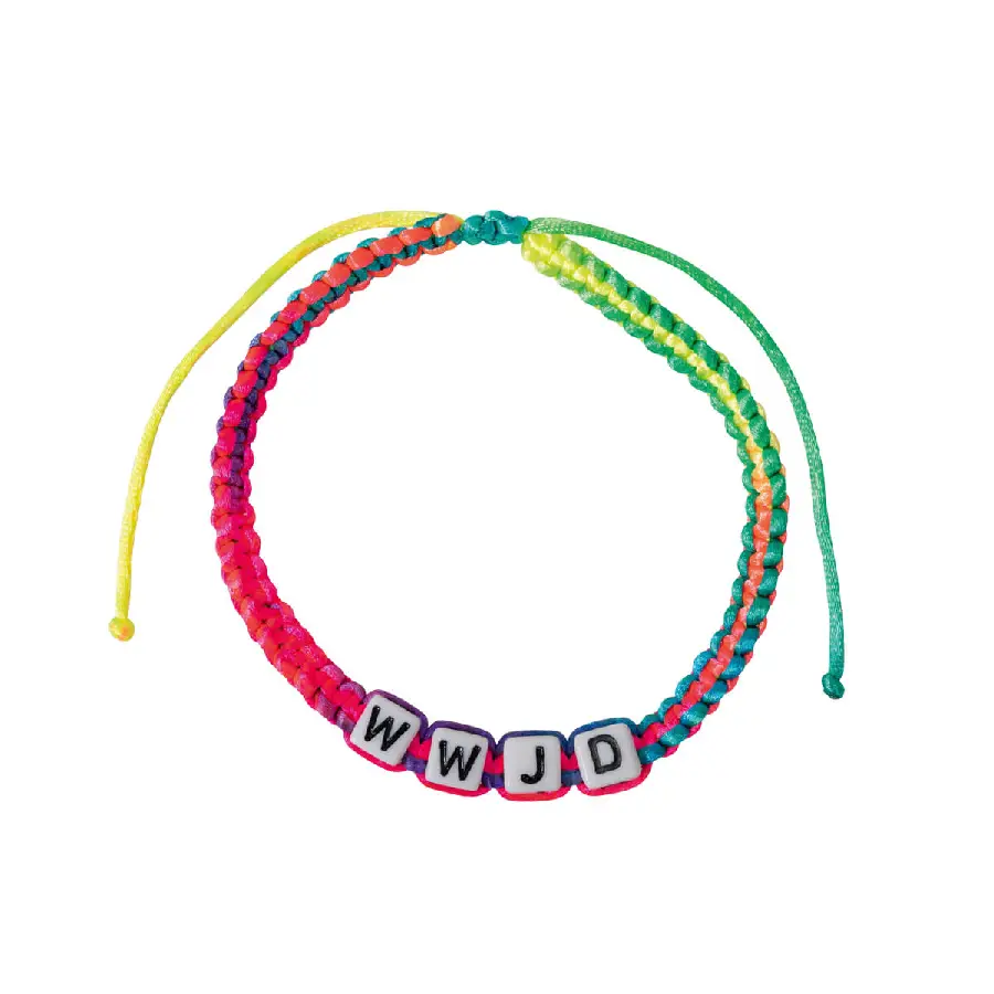 Armband blokjes WWJD regenboog