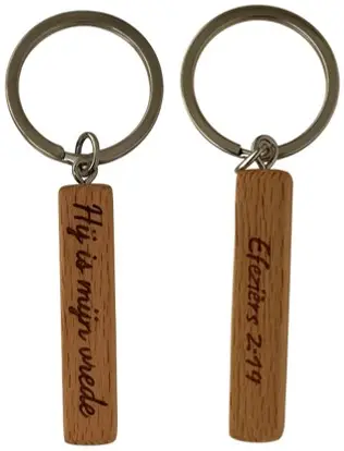 Sleutelhanger hout Hij is mijn vrede