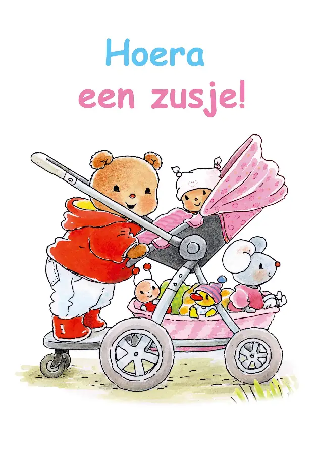 Ansichtkaart 10,5x15 bobbi hoera een zus